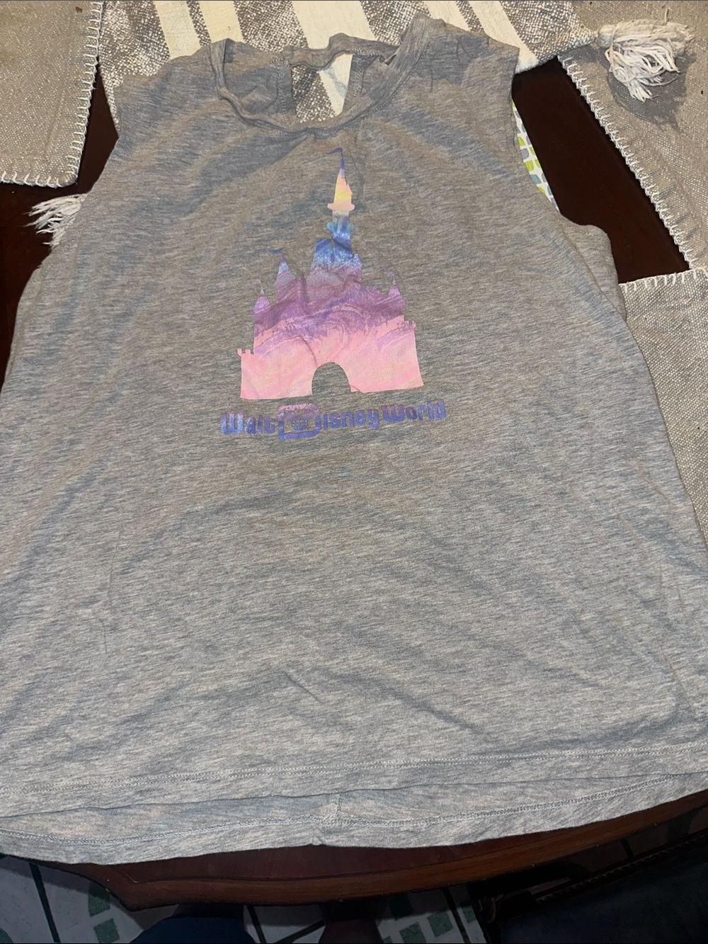 Disney Gray Tank Top with Purple-Pink Castle Graphic